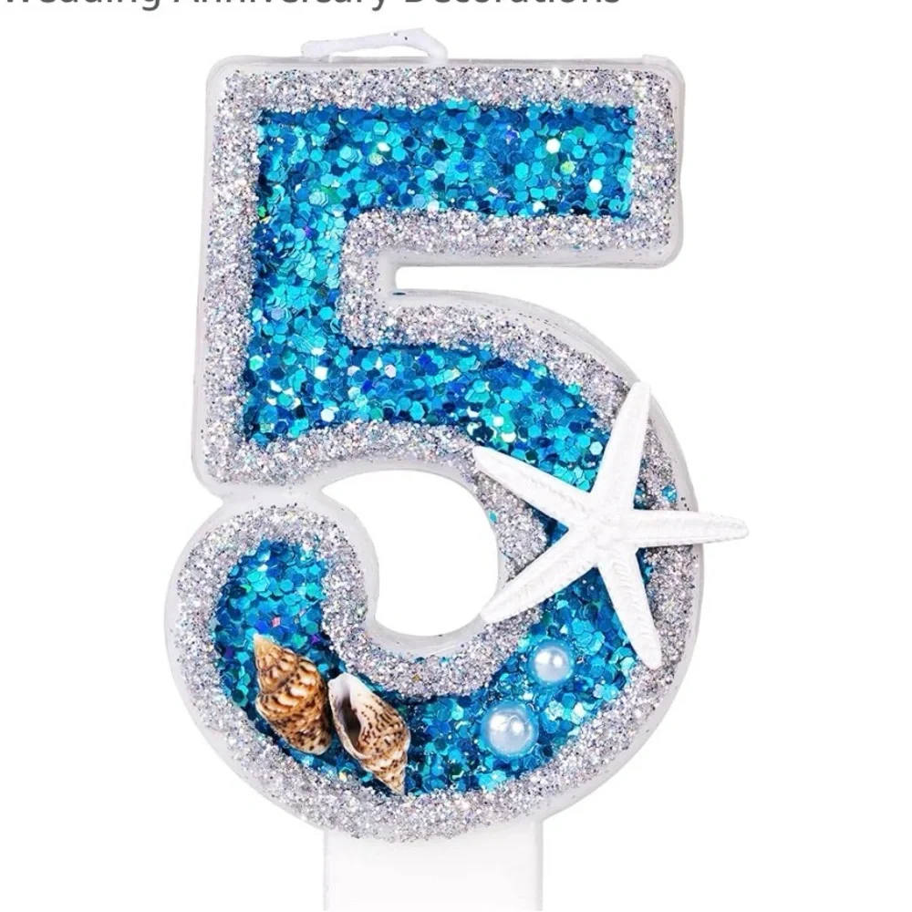 Blue Glitter Number 5 Cake Topper
